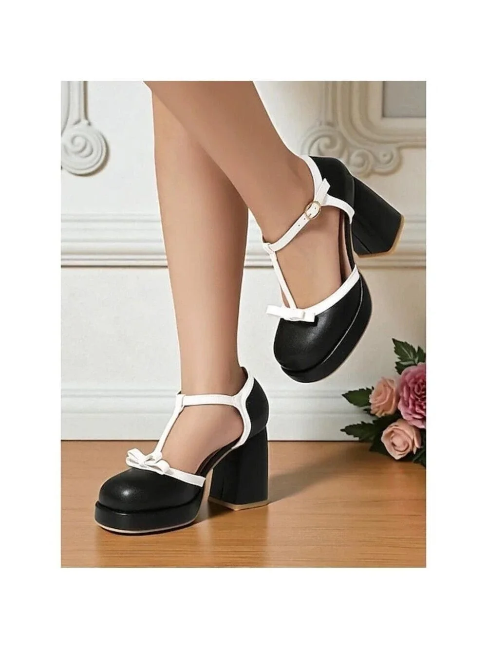 Women's Black White Platform Heels Size 40